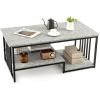 imageGiantex Faux Marble Coffee Table  Rectangular 2Tier Center Table with Open Storage Shelf 43L Long Modern Accent Table with Metal Frame for Living Room Home Office Gray