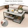 imageGiantex Faux Marble Coffee Table  Rectangular 2Tier Center Table with Open Storage Shelf 43L Long Modern Accent Table with Metal Frame for Living Room Home Office Gray