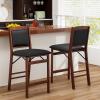 imageGiantex Folding Counter Height Bar Stools Set of 2 245quot Farmhouse Barstools wPadded Back ampamp Seat Footrest Rubber Wood Legs No Assembly Needed Upholstered Bar Dining Chairs for Kitchen IslandBrown  Blackpadded Back