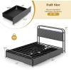 imageGiantex Full Size Bed Frame with 4 Storage Drawers and Charging Station Metal Full Platform Bed wLED Lights ampamp Linen Upholstered Headboard No Box Spring Needed Full Storage Bed Black ampamp GreyBlack  Grey