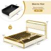 imageGiantex Full Size Bed Frame with 4 Storage Drawers and Charging Station Metal Full Platform Bed wLED Lights ampamp Linen Upholstered Headboard No Box Spring Needed Full Storage Bed Black ampamp GreyGold  Beige