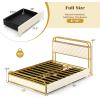 imageGiantex Full Size Bed Frame with 4 Storage Drawers and Charging Station Metal Full Platform Bed wLED Lights ampamp Linen Upholstered Headboard No Box Spring Needed Full Storage Bed Black ampamp GreyGold  Beige