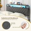 imageGiantex Full Size Bed Frame with 4 Storage Drawers and Charging Station Metal Full Platform Bed wLED Lights ampamp Linen Upholstered Headboard No Box Spring Needed Full Storage Bed Black ampamp GreyBlack  Grey