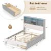 imageGiantex Full Size Bed Frame with Storage Drawer ampamp Headboard Full Storage Bed with LED Lights ampamp Charging Station Wooden Platform Bed with Upholstered Bookcase Headboard No Box Spring Needed Gray