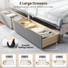 imageGiantex Full Size Bed Frame with Storage Drawer ampamp Headboard Full Storage Bed with LED Lights ampamp Charging Station Wooden Platform Bed with Upholstered Bookcase Headboard No Box Spring Needed Gray