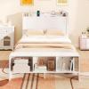 imageGiantex Full Size Bed Frame with Storage Headboard ampamp Footboard Solid Wood LED Bed wCharging Station White Full Bed Frame for Kids Teens ampamp Adults No Box Spring Needed WhiteFull