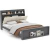 imageGiantex Full Size Bed Frame with Storage Modern Platform Bed with Upholstered Headboard ampamp Storage Footboard Wood Full Bed with Wood Slat Support No Box Spring Needed Grey ampamp Beige