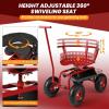imageGiantex Garden Cart Rolling Workseat with 4 Wheels Tool Tray Removable Cushion Storage Basket 2 Handles Adjustable Height ampamp 360 Swivel Work Seat Gardening Stool for Patio Lawn Red ampamp BlackRed  Black
