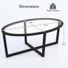 imageGiantex Glass Coffee Table 465quot Oval Accent Sofa Tea Table with Tempered Glass Top Cross Base ampamp Acacia Wood Legs Simple Modern Cocktail Center Table for Living Room Home Office Black