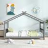 imageGiantex House Bed Twin Solid Wood Kids House Bed with Roof Headboard and Footboard Low Floor Twin Bed Frame for Toddlers Teens Girls Boys No Box Spring Needed WhiteGrey