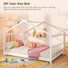 imageGiantex House Bed Twin Solid Wood Kids House Bed with Roof Headboard and Footboard Low Floor Twin Bed Frame for Toddlers Teens Girls Boys No Box Spring Needed WhiteWhite