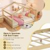 imageGiantex House Bed Twin Solid Wood Kids House Bed with Roof Headboard and Footboard Low Floor Twin Bed Frame for Toddlers Teens Girls Boys No Box Spring Needed WhiteNatural