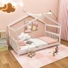 imageGiantex House Bed Twin Solid Wood Kids House Bed with Roof Headboard and Footboard Low Floor Twin Bed Frame for Toddlers Teens Girls Boys No Box Spring Needed WhiteWhite