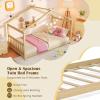 imageGiantex House Bed Twin Solid Wood Kids House Bed with Roof Headboard and Footboard Low Floor Twin Bed Frame for Toddlers Teens Girls Boys No Box Spring Needed WhiteNatural