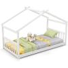 imageGiantex House Bed Twin Solid Wood Kids House Bed with Roof Headboard and Footboard Low Floor Twin Bed Frame for Toddlers Teens Girls Boys No Box Spring Needed WhiteWhite
