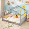 imageGiantex House Bed Twin Solid Wood Kids House Bed with Roof Headboard and Footboard Low Floor Twin Bed Frame for Toddlers Teens Girls Boys No Box Spring Needed WhiteGrey
