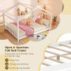 imageGiantex House Bed Twin Solid Wood Kids House Bed with Roof Headboard and Footboard Low Floor Twin Bed Frame for Toddlers Teens Girls Boys No Box Spring Needed WhiteWhite