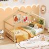 imageGiantex House Bed Twin Solid Wood Kids House Bed with Roof Headboard and Footboard Low Floor Twin Bed Frame for Toddlers Teens Girls Boys No Box Spring Needed WhiteNatural
