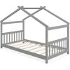 imageGiantex House Bed Twin Solid Wood Kids House Bed with Roof Headboard and Footboard Low Floor Twin Bed Frame for Toddlers Teens Girls Boys No Box Spring Needed WhiteGrey