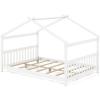 imageGiantex House Bed Twin Solid Wood Kids House Bed with Roof Headboard and Footboard Low Floor Twin Bed Frame for Toddlers Teens Girls Boys No Box Spring Needed WhiteWhite