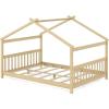 imageGiantex House Bed Twin Solid Wood Kids House Bed with Roof Headboard and Footboard Low Floor Twin Bed Frame for Toddlers Teens Girls Boys No Box Spring Needed WhiteNatural