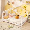 imageGiantex House Bed Twin Solid Wood Kids House Bed with Roof Headboard and Footboard Low Floor Twin Bed Frame for Toddlers Teens Girls Boys No Box Spring Needed WhiteWhite