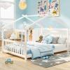 imageGiantex House Bed Twin Solid Wood Kids House Bed with Roof Headboard and Footboard Low Floor Twin Bed Frame for Toddlers Teens Girls Boys No Box Spring Needed WhiteWhite