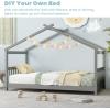 imageGiantex House Bed Twin Solid Wood Kids House Bed with Roof Headboard and Footboard Low Floor Twin Bed Frame for Toddlers Teens Girls Boys No Box Spring Needed WhiteGrey
