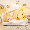 imageGiantex House Bed Twin Solid Wood Kids House Bed with Roof Headboard and Footboard Low Floor Twin Bed Frame for Toddlers Teens Girls Boys No Box Spring Needed WhiteWhite