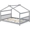 imageGiantex House Bed Twin Solid Wood Kids House Bed with Roof Headboard and Footboard Low Floor Twin Bed Frame for Toddlers Teens Girls Boys No Box Spring Needed WhiteGrey