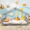 imageGiantex House Bed Twin Solid Wood Kids House Bed with Roof Headboard and Footboard Low Floor Twin Bed Frame for Toddlers Teens Girls Boys No Box Spring Needed WhiteGrey