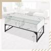 imageGiantex LED Coffee Table High Gloss Coffee Tables with 4 Storage Cubes 20Color Lights Remote Control Faux Marble ampamp Tempered Glass Top Modern Accent Rectangle Center Table for Living Room BlackWhite