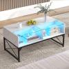imageGiantex LED Coffee Table High Gloss Coffee Tables with 4 Storage Cubes 20Color Lights Remote Control Faux Marble ampamp Tempered Glass Top Modern Accent Rectangle Center Table for Living Room BlackWhite