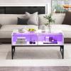 imageGiantex LED Coffee Table High Gloss Coffee Tables with 4 Storage Cubes 20Color Lights Remote Control Faux Marble ampamp Tempered Glass Top Modern Accent Rectangle Center Table for Living Room BlackWhite