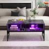 imageGiantex LED Coffee Table High Gloss Coffee Tables with 4 Storage Cubes 20Color Lights Remote Control Faux Marble ampamp Tempered Glass Top Modern Accent Rectangle Center Table for Living Room BlackBlack