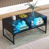 imageGiantex LED Coffee Table High Gloss Coffee Tables with 4 Storage Cubes 20Color Lights Remote Control Faux Marble ampamp Tempered Glass Top Modern Accent Rectangle Center Table for Living Room BlackBlack