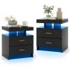 imageGiantex LED Nightstand Modern Black Bedside Tables with 2 Storage Drawers High Gloss End Side Table with Adjustable Light Mode Smart Night Stand for BedroomBlack