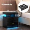 imageGiantex LED Nightstand Modern Black Bedside Tables with 2 Storage Drawers High Gloss End Side Table with Adjustable Light Mode Smart Night Stand for BedroomBlack