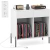 imageGiantex Large Record Player Stand with Charging Station Mid Century Wood Turntable Stand with 2 Storage Drawers ampamp Compartments Vinyl Record Storage for Living Room BlackWhite