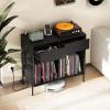 imageGiantex Large Record Player Stand with Charging Station Mid Century Wood Turntable Stand with 2 Storage Drawers ampamp Compartments Vinyl Record Storage for Living Room BlackBlack