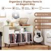 imageGiantex Large Record Player Stand with Charging Station Turntable Stand with Open Shelves ampamp Compartments Record Player Table with Raised Leg Vinyl Record Storage for Living Room Rustic BrownWhite