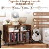imageGiantex Large Record Player Stand with Charging Station Turntable Stand with Open Shelves ampamp Compartments Record Player Table with Raised Leg Vinyl Record Storage for Living Room Rustic BrownRustic Brown