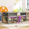 imageGiantex Low Loft Bed Twin Size Wooden Loft Bed with Ladder ampamp Blackboard Twin Bed Frames for Kids with Storage 2 Bookcases and Play Space WhiteGrey