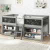 imageGiantex Low Loft Bed Twin Size Wooden Loft Bed with Ladder ampamp Blackboard Twin Bed Frames for Kids with Storage 2 Bookcases and Play Space WhiteGrey