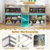 imageGiantex Low Loft Bed Twin Size Wooden Loft Bed with Ladder ampamp Blackboard Twin Bed Frames for Kids with Storage 2 Bookcases and Play Space WhiteGrey