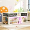 imageGiantex Low Loft Bed Twin Size Wooden Loft Bed with Ladder ampamp Blackboard Twin Bed Frames for Kids with Storage 2 Bookcases and Play Space WhiteWhite