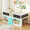 imageGiantex Low Loft Bed Twin Size Wooden Loft Bed with Ladder ampamp Blackboard Twin Bed Frames for Kids with Storage 2 Bookcases and Play Space WhiteWhite