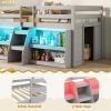 imageGiantex Low Loft Bed with LED Lights Wooden Loft Bed Twin Size with Stairs ampamp Safety Guardrail Loft Bed for Kids with Storage Bookcase and UnderBed Play Space GreyGrey