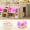 imageGiantex Low Loft Bed with LED Lights Wooden Loft Bed Twin Size with Stairs ampamp Safety Guardrail Loft Bed for Kids with Storage Bookcase and UnderBed Play Space GreyNatural
