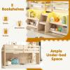 imageGiantex Low Loft Bed with LED Lights Wooden Loft Bed Twin Size with Stairs ampamp Safety Guardrail Loft Bed for Kids with Storage Bookcase and UnderBed Play Space GreyNatural